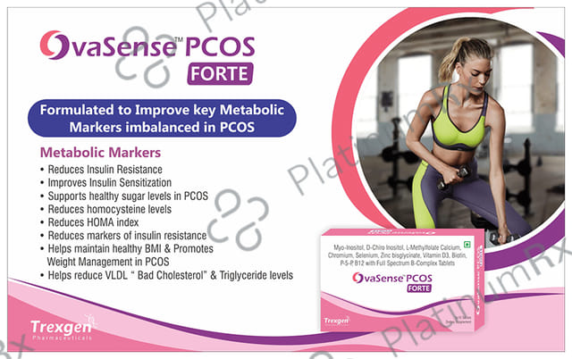 Trexgen OvaSense PCOS Forte with Myo-Inositol, Vitamin D3, Calcium, Zinc & Biotin - Tablet