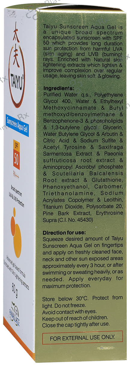 Taiyu Sunscreen Aqua Broad Spectrum SPF 50 PA+++ Gel 60gm