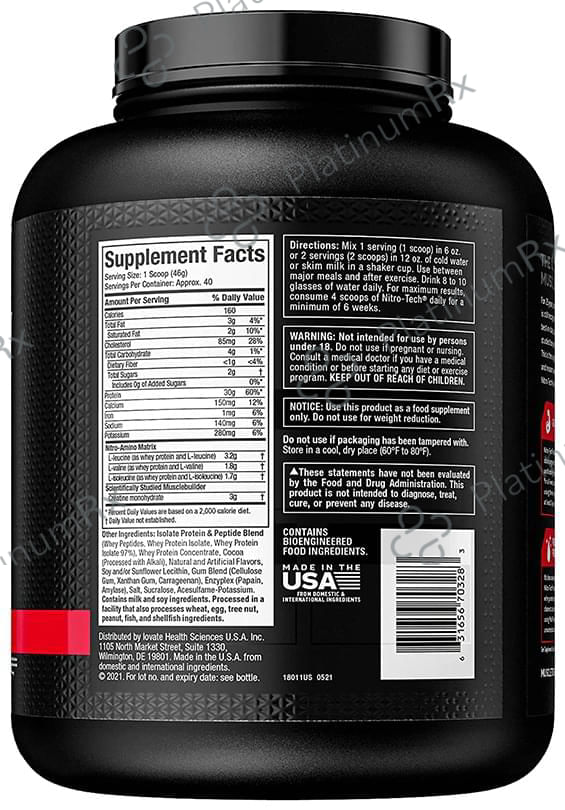 Muscletech Nitro Tech Whey Protein for Muscle Building - Powder