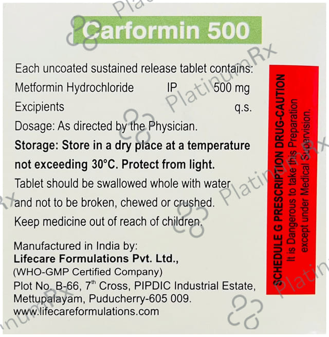 Carformin 500mg Tablet SR 15s