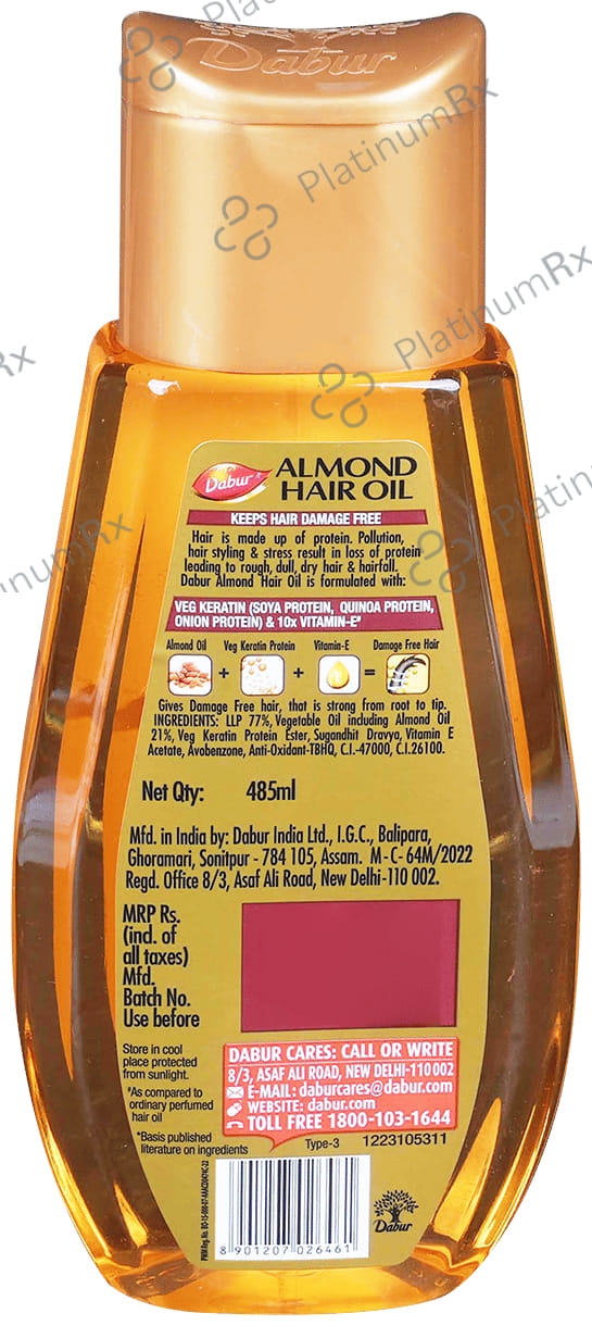 Dabur Almond Hair Oil with Soya Protein & Vitamin E - For Damage Free Hair with 200ml Hair Oil Free 485 ml