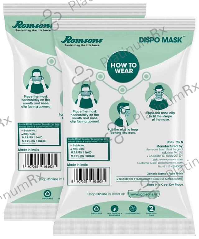 Romsons Gs-6102 Dispo Mask 3 Layer with Melt Blown Filter (25 Each)