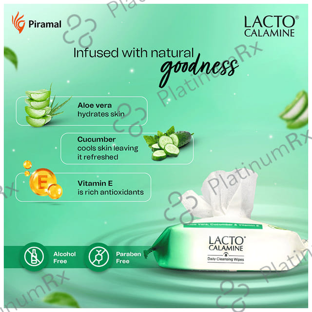 Lacto Calamine Daily Cleansing Wipes with Aloe Vera, Cucumber & Vitamin E