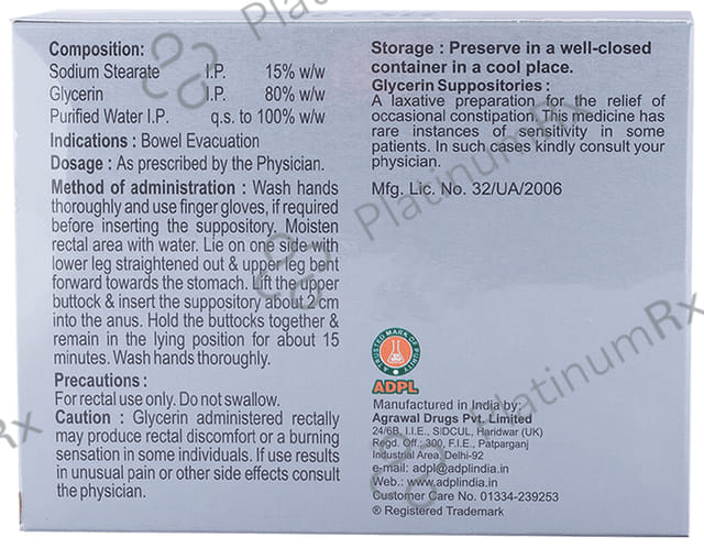 Eleesa Glycerin Adult Size Suppository for Constipation Relief 10s