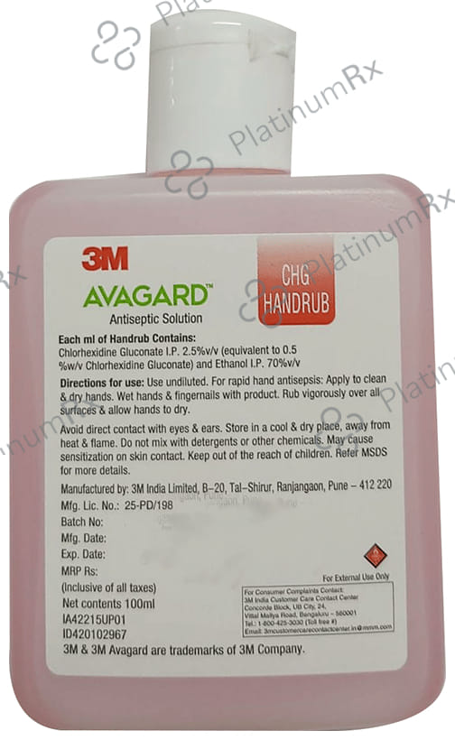 3M Avagard CHG Handrub Hand Sanitizer Antiseptic Solution 100 ml