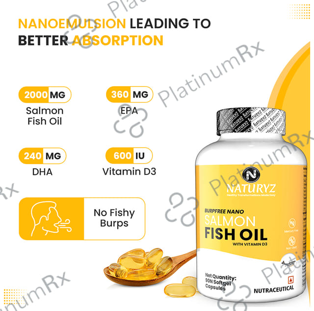 Naturyz Burpfree Nano Salmon Fish Oil with Vitamin D3 Softgel Capsule 90 capsules