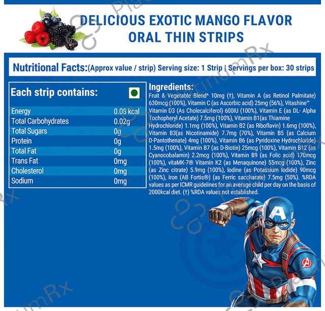 Wellbeing Nutrition Marvel Melts Multi Vitamins - Oral Thin Strip for Brain, Immunity & Growth - Flavour Tropical Berry