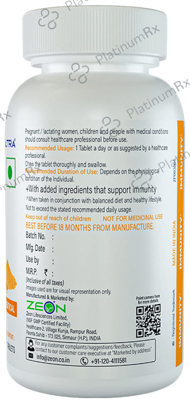 Zeonutra Immunity+ Curcumin & Vitamin C Chewable Tablet 60s