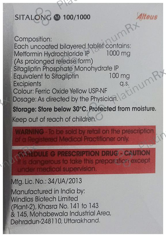 Sitalong M 100/1000 Tablet SR 15s