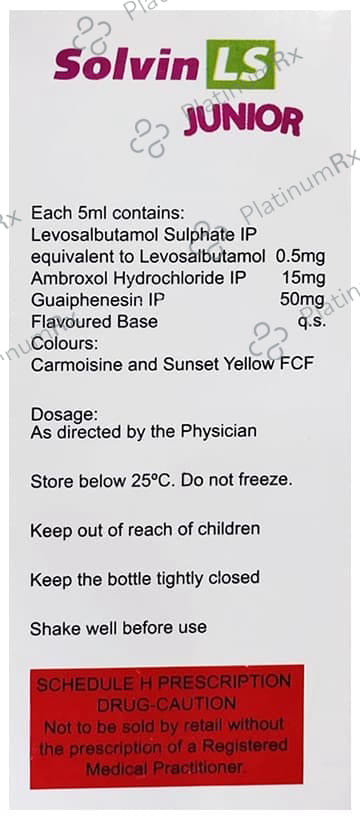 Solvin LS Junior 15/50/0.5mg Sugar Free Syrup 100ml