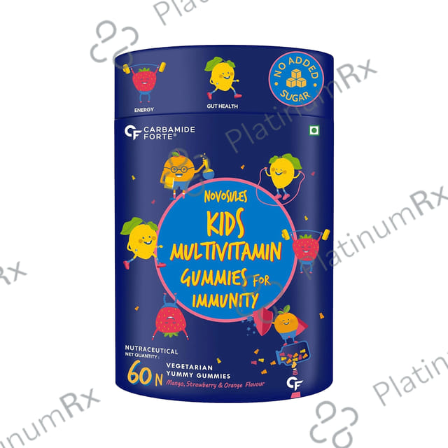 Carbamide Forte Novosules Kids Multivitamin - Gummies for Energy, Brain & Gut Health - Flavour Mango, Strawberry & Orange 60 gummies