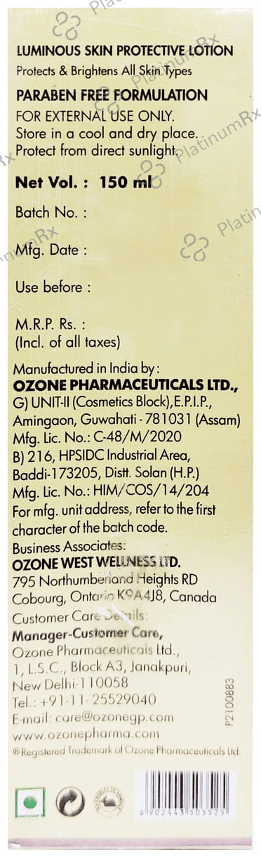 Ozone Glo Radiance Luminous Skin Protective Lotion
