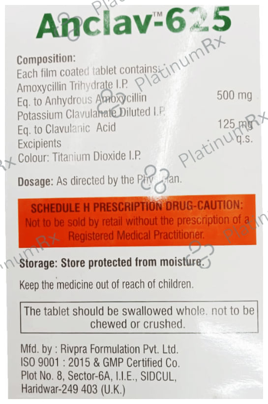 Anclav 625 Tablet 10 Tablet Sudha Lifesciences Pvt