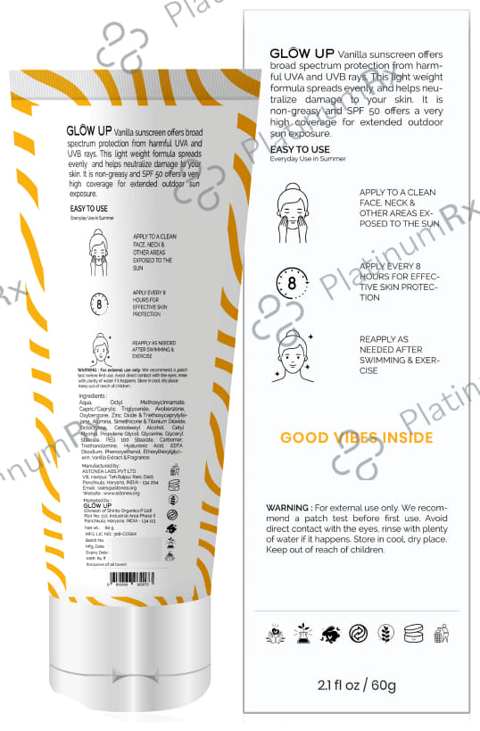 Glow Up Vanilla Extract Daily Sunscreen SPF 50 PA+++ Cream 60gm
