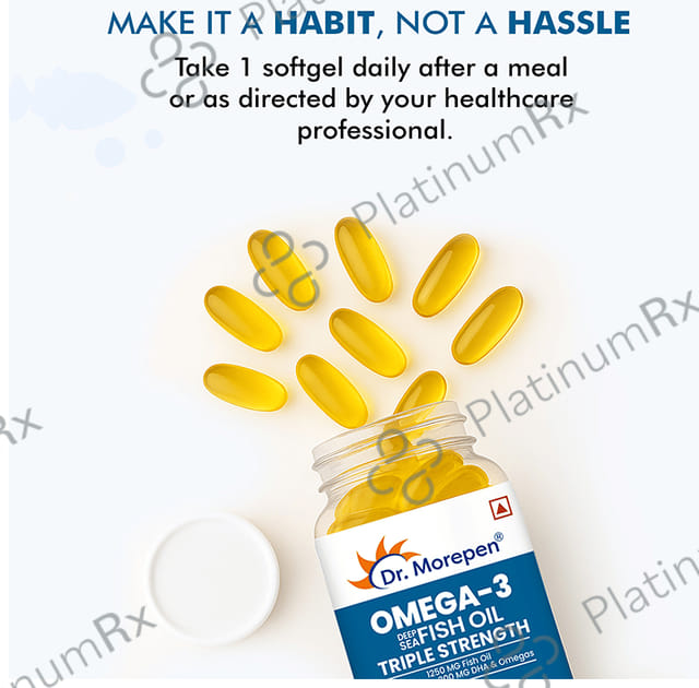 Dr. Morepen Triple Strength Omega 3 Fish Oil 1250mg - Softgel for Heart, Brain & Joints 60 Soft Gelatin Capsule