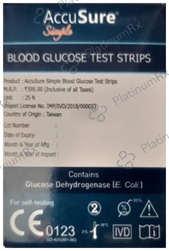 AccuSure Simple Blood Glucose Test Strip (Only Strip) 25 Test
