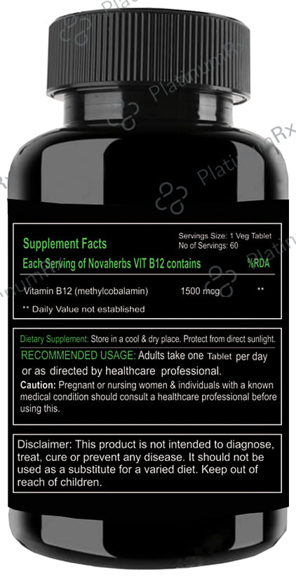 Novaherbs Vit B12 1500mcg for Energy, Brain & Nervous System Support - Tablet