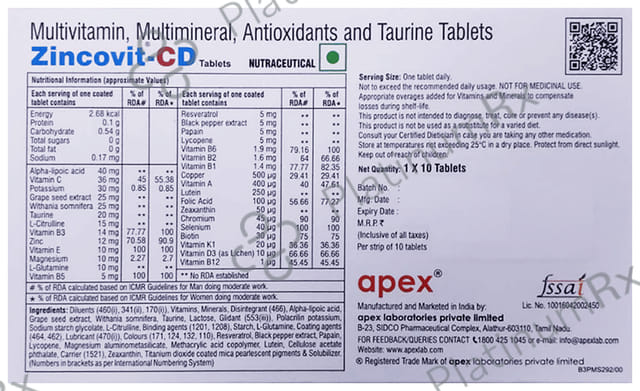 Zincovit CD Nutraceutical Tablet 10s