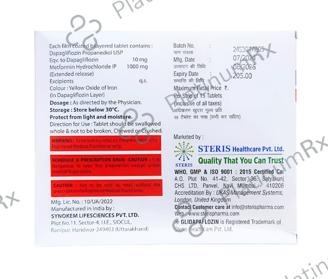 Glidapaflozin M 10/1000mg Tablet ER 15s