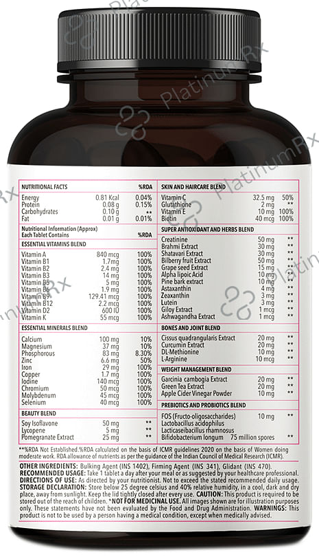 Zingavita Multivitamin Tablet for Women with Iron - For Immunity, Hair, Skin & Bone Health 60 tablets
