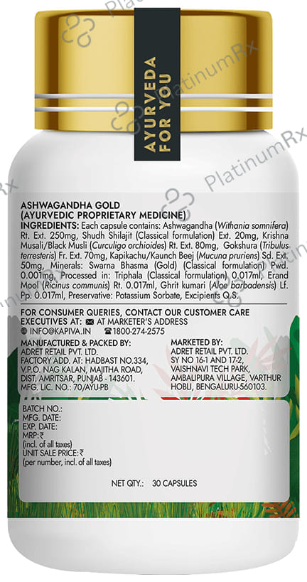 Kapiva Ayur Foods Ashwagandha Gold Capsules - for Stamina & Stress Management Capsule