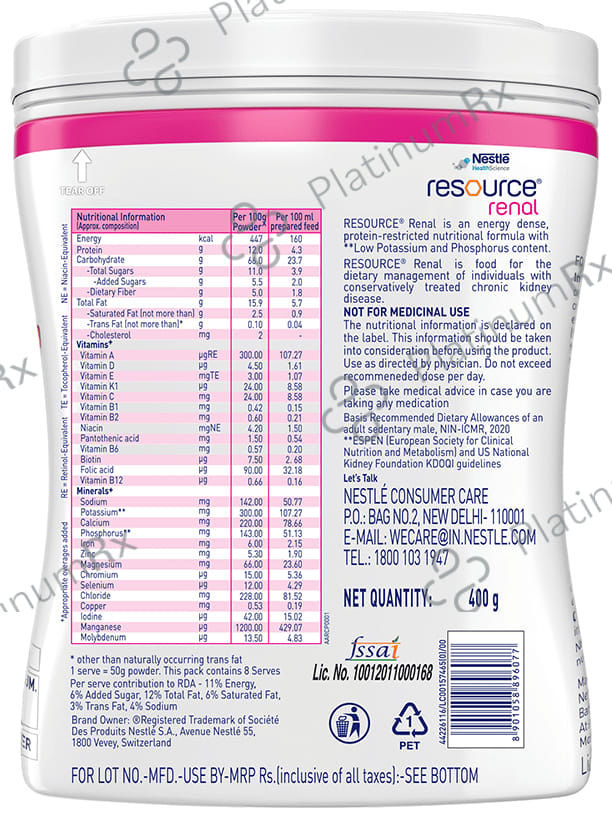 Nestle HealthScience Resource Renal Supplement with Protein & Electrolytes - Flavour Vanilla