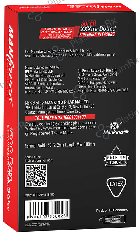 Manforce 1500 Dots Xotic Strawberry Flavour Condom 10s