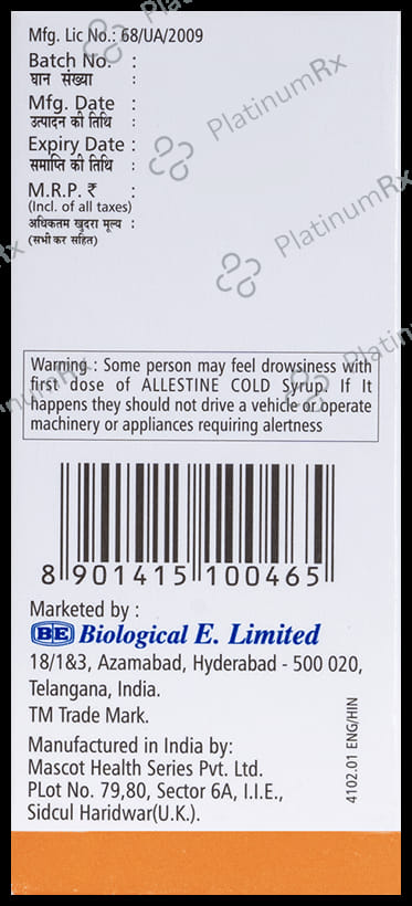 Allestine Cold Syrup Raspberry 60ml