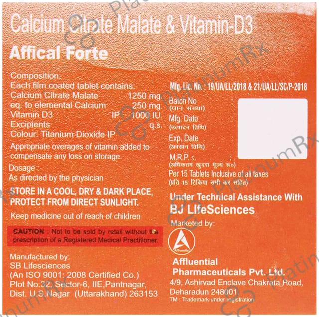 Affical Forte 250mg/1000IU Tablet 15s