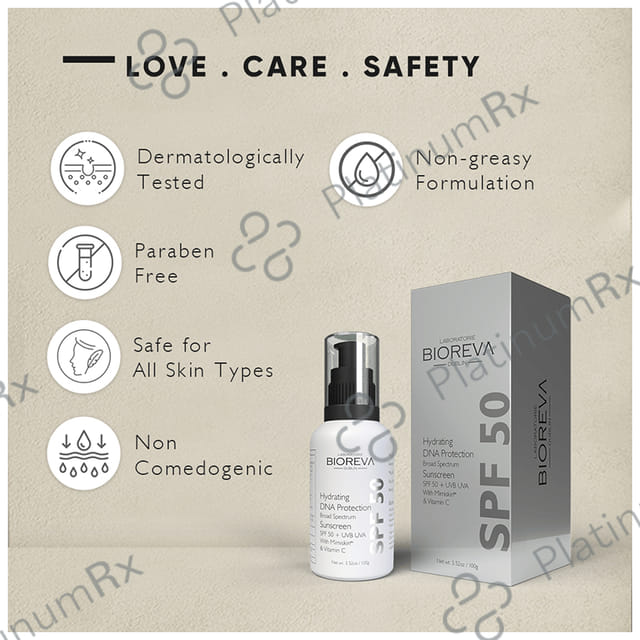 Bioreva Hydrating DNA Protection Broad Spectrum SPF 50 Sunscreen Cream 100gm