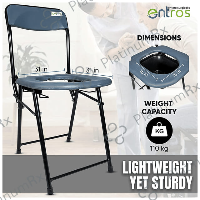Entros ?OC-C779A MS Powder Coated Foldable Oval Commode Chair with Pot Bucket