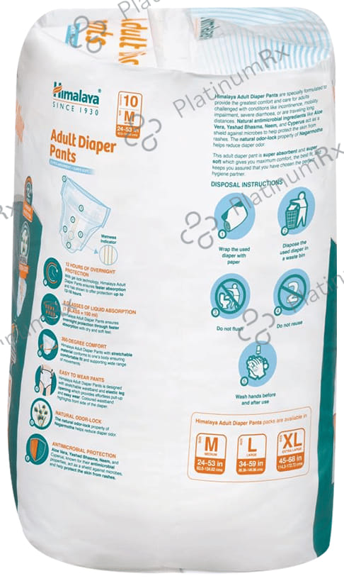 Himalaya Adult Diaper Pant with Natural Odour Lock and Antibacterial Absorbent Core Medium 10s