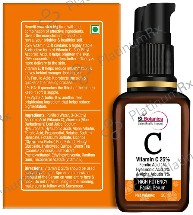 St.Botanica Vitamin C 25% + Ferulic Acid 1% + Hyaluronic Acid 1% & Alpha Arbutin 1% High Potency Facial Serum