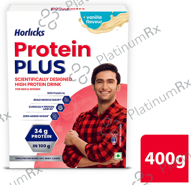 Horlicks Protein Plus with Triple Protein Blend of Soy, Whey, Casein - No Added Sugar - Flavour Vanilla