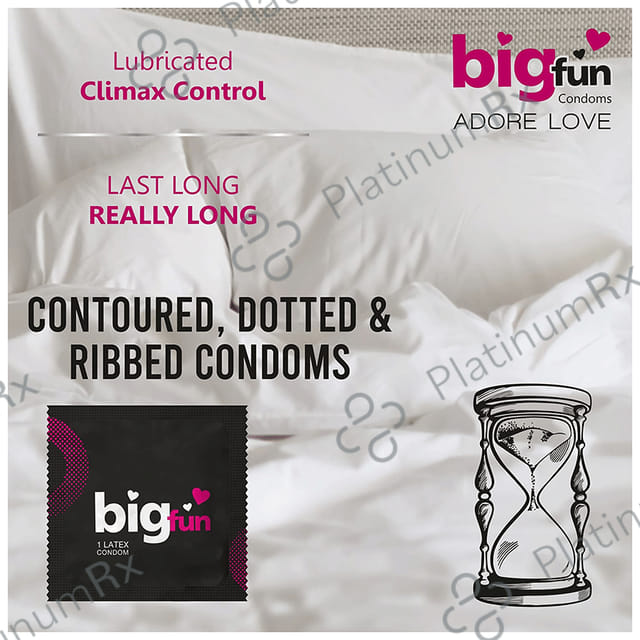 Bigfun Dotted, Ribbed & Contoured Xtra Time Condom 10s
