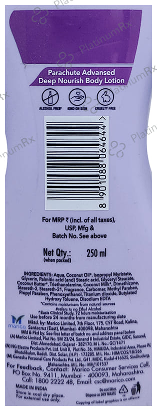 Parachute Advansed Body Lotion Coconut Milk Deep Nourish 250 Lotion