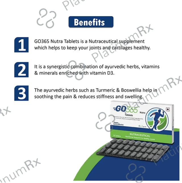 Go 365 Nutra with Glucosamine, Turmeric, Calcium & Vitamin D3 - For Joint Health - Tablet