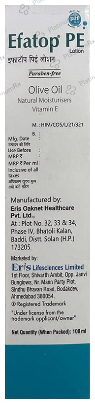 Efatop PE Lotion Paraben Free