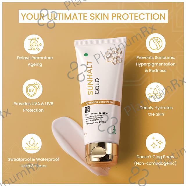 Sunhalt Gold Hydrating Sunscreen SPF 50 PA+++ Cream 60gm