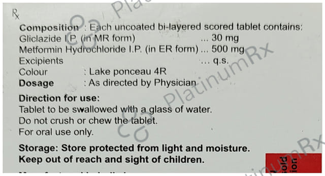 Diamicron XR Mex 30/500mg Tablet ER 15s