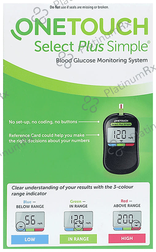 OneTouch Select Plus Simple Glucometer (10 Test Strips Free) Kit 1s