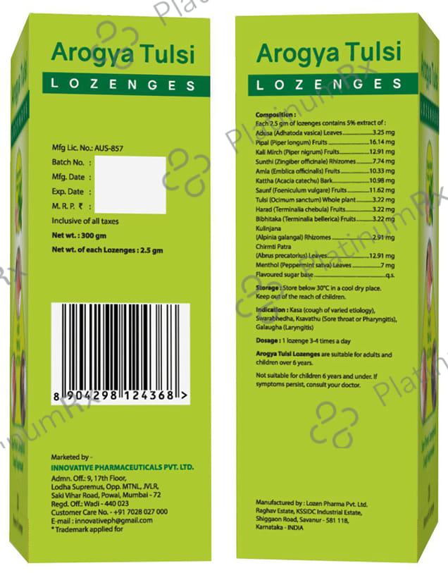Arogya Tulsi Lozenges (6 Each) Ginger Mint 20 strips