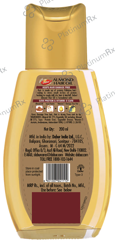 Dabur Almond Hair Oil with Soya Protein & Vitamin E - For Damage Free Hair 200 ml