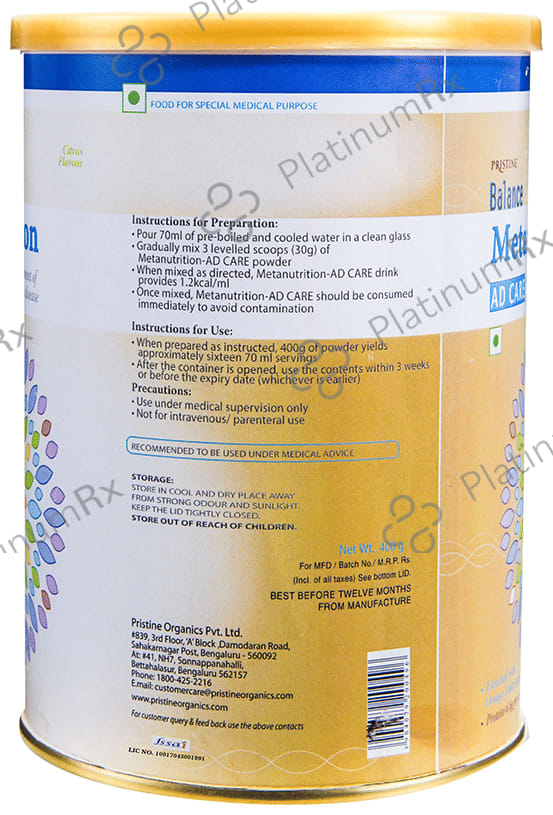 Pristine Balance Metanutrition AD Care Powder Citrus
