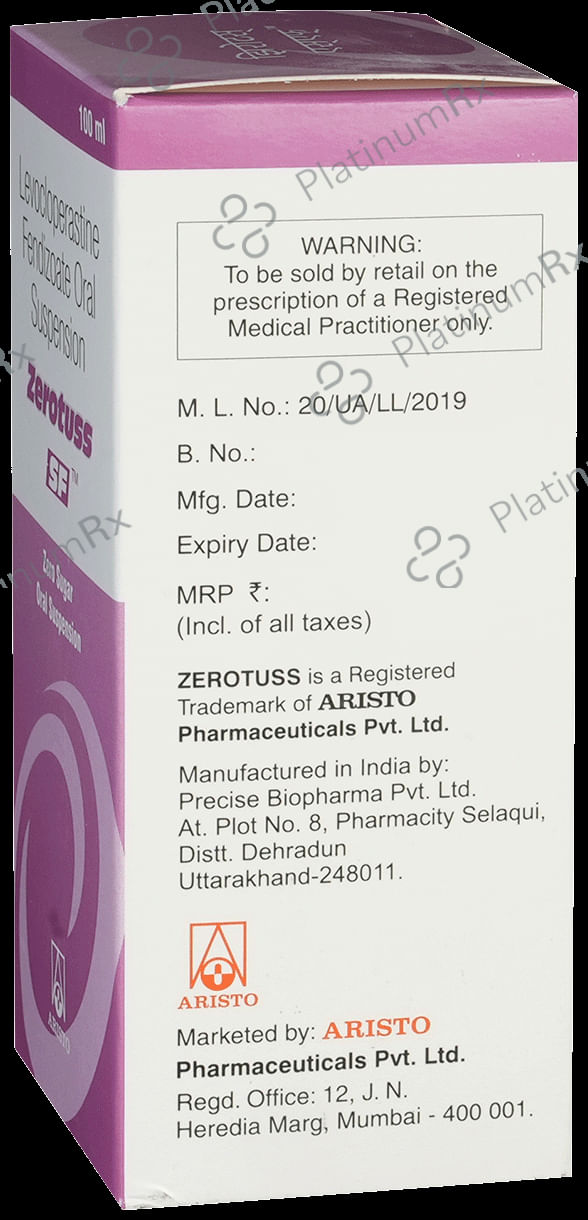 Zerotuss 20mg Sugar Free Oral Suspension 100ml
