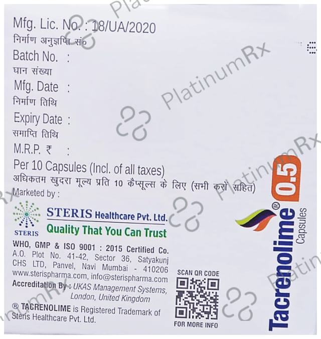 Tacrenolime 0.5mg Capsule 10s