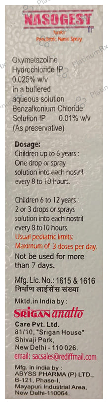 Nasogest Paediatric Nasal Spray 10ml
