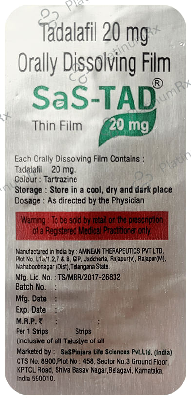Sas Tad 20mg Orally Dissolving Film