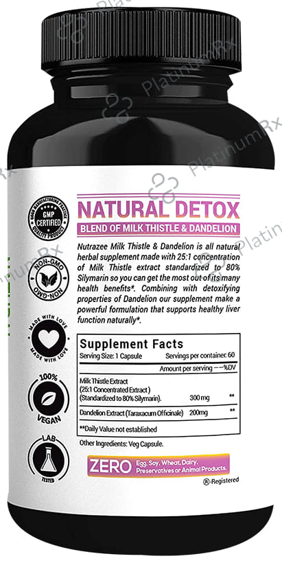Nutrazee Natural Milk Thistle & Dandelion Veg Capsule for Liver Detox