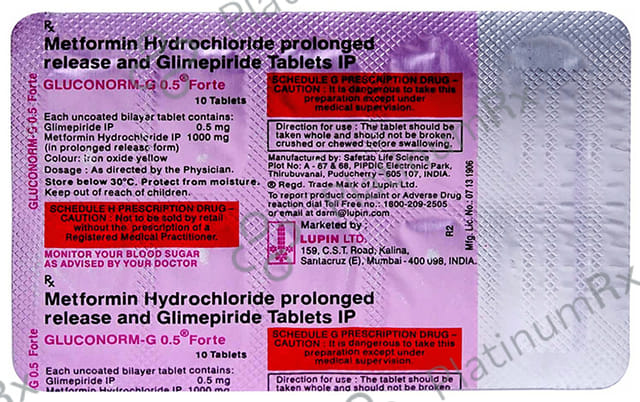 Gluconorm G 0.5/1000mg Forte Tablet PR 10s